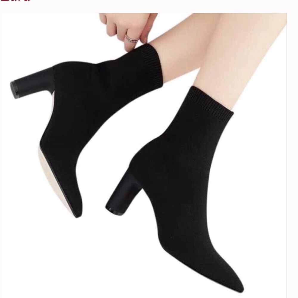 Zara Black Fabric Knit High Heel Booties